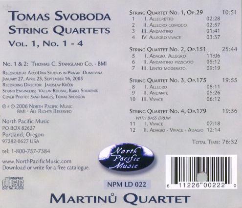Svoboda 'String Quartets CD back cover